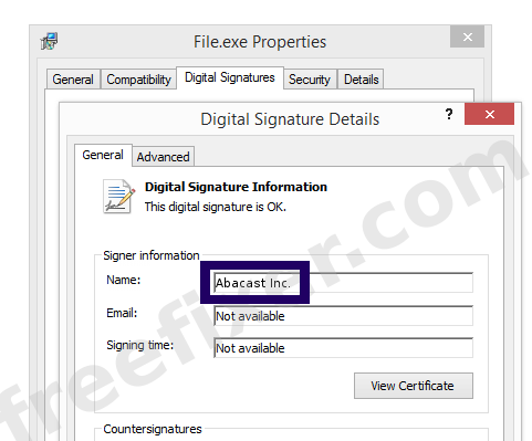 Screenshot of the Abacast Inc. certificate